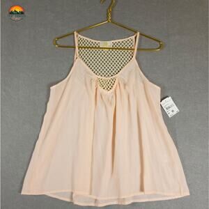 NWT Collective Concepts Tank Top Pink Cami Flowy Lacey Net Pullover Women's M